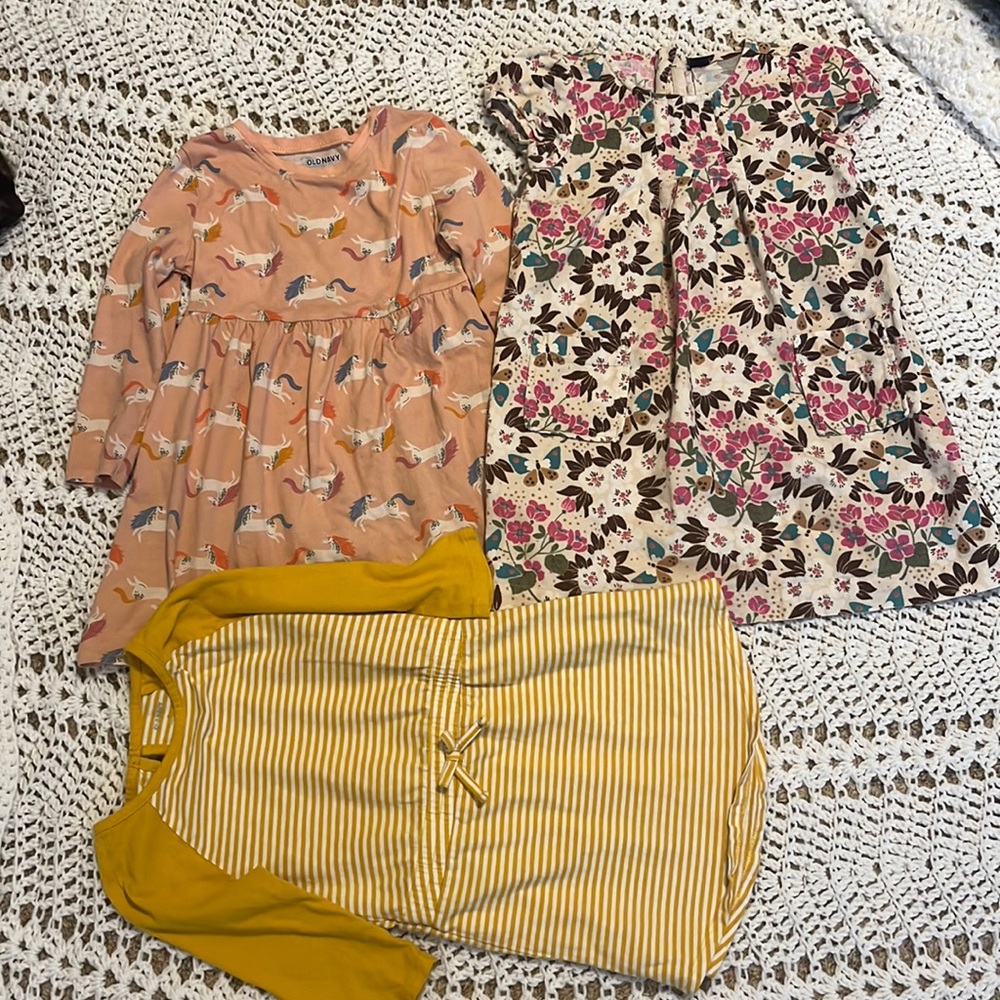 3 5T dresses. 2 Old Navy. 1 Baby Gap